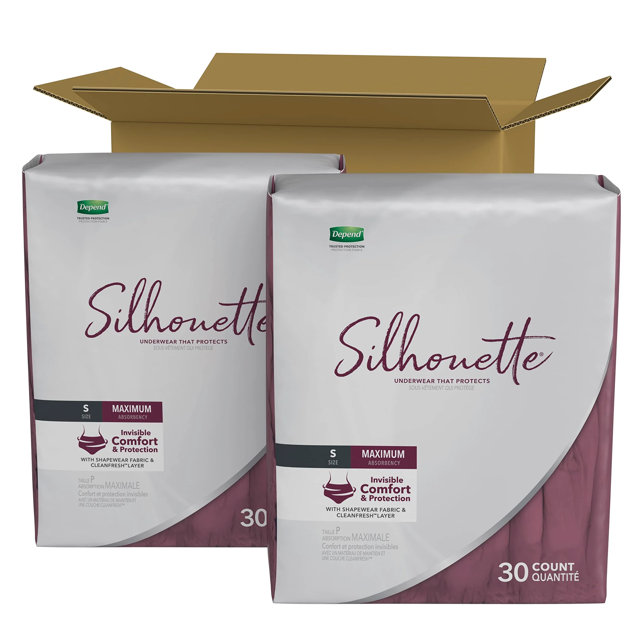 Depend Silhouette Adult Incontinence and Postpartum Underwear for Women, Small, Maximum Absorbency, Berry, 60 Count (2 Packs of 30), Packaging May Vary - Image 8
