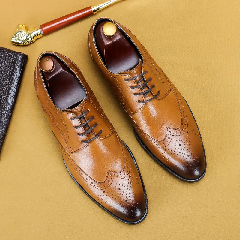 Desai 2022 New Men Dress Handmade Shoes Genuine Leather Male Oxford Italian Classic Vintage Lace-up Men's Brogue Shoes Oxford - Image 10