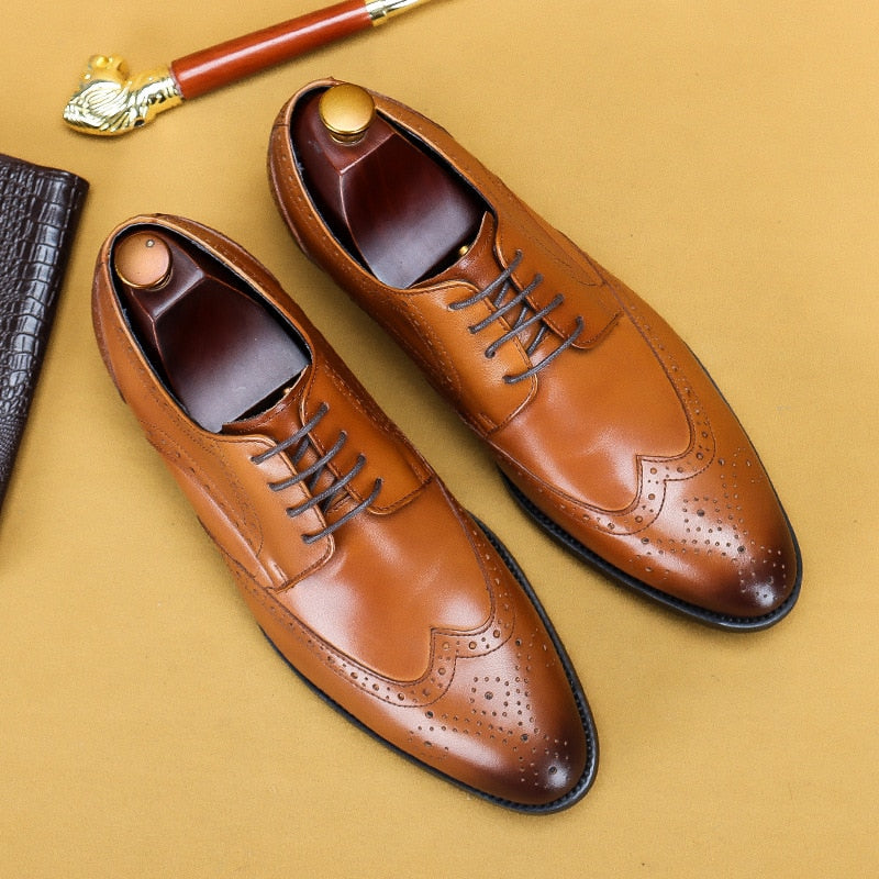 Desai 2022 New Men Dress Handmade Shoes Genuine Leather Male Oxford Italian Classic Vintage Lace-up Men's Brogue Shoes Oxford - Image 3