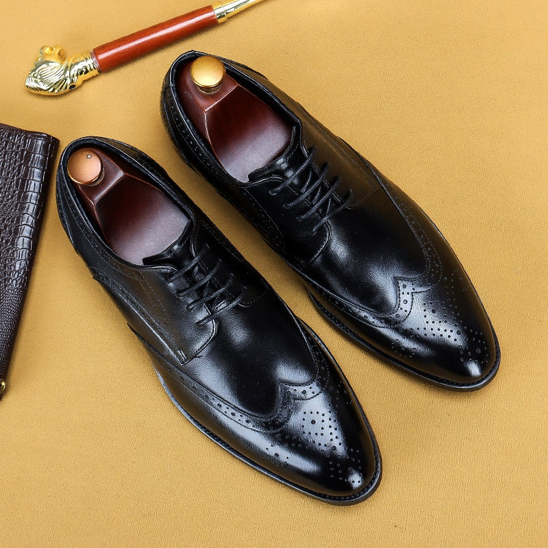 Desai 2022 New Men Dress Handmade Shoes Genuine Leather Male Oxford Italian Classic Vintage Lace-up Men's Brogue Shoes Oxford - Image 9