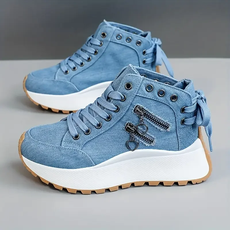 Designer Women Sneakers High Top Denim Canvas Shoes Female Girls Students Canvas Shoes for Women Lace Up Platform Sneakers - Image 2