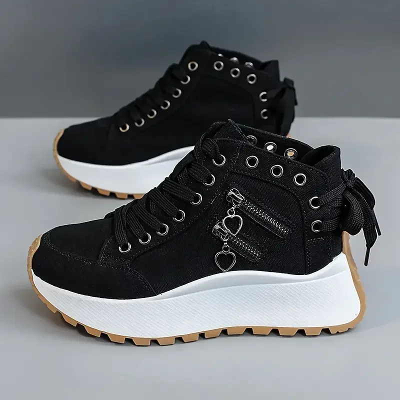 Designer Women Sneakers High Top Denim Canvas Shoes Female Girls Students Canvas Shoes for Women Lace Up Platform Sneakers - Image 4