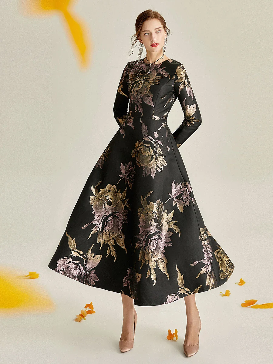DEVCHATA Luxury Women Long Maxi Jacquard Dress Boho Floral Fashion Clothing Ladies Party Evening Gown Vintage Vestidos - Image 3