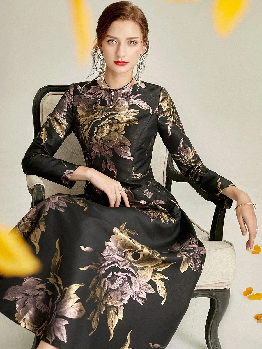 DEVCHATA Luxury Women Long Maxi Jacquard Dress Boho Floral Fashion Clothing Ladies Party Evening Gown Vintage Vestidos - Image 4