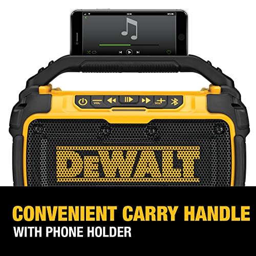 DEWALT 20V MAX Bluetooth Speaker, 100 ft Range, Durable for Jobsites, Phone Holder Included, Lasts 8-10 Hours with Single Charge (DCR010) - Image 7