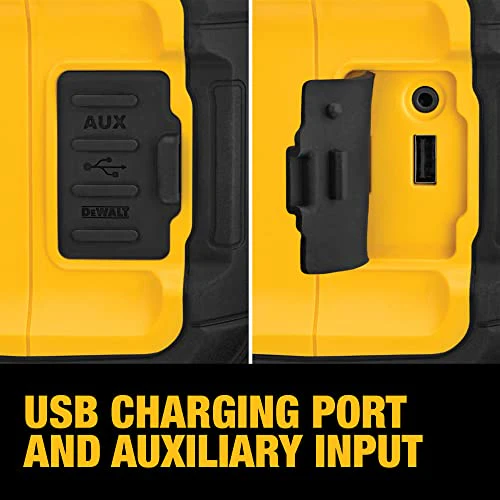 DEWALT 20V MAX Bluetooth Speaker, 100 ft Range, Durable for Jobsites, Phone Holder Included, Lasts 8-10 Hours with Single Charge (DCR010) - Image 9