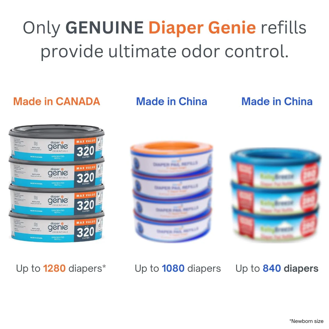 Diaper Genie Essentials Round Refill 4-Pack | Holds Up to 1280 Newborn Diapers | Features Unscented Continuous Film | Compatible with Diaper Genie Complete and Expressions Pails - Image 8
