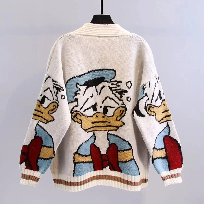 Disney Knitted Cardigan Japanese Donald Cartoon Sweaters for Women Coat Female Autumn and Winter Loose Wild Thicken Kawaii Tops - Image 3
