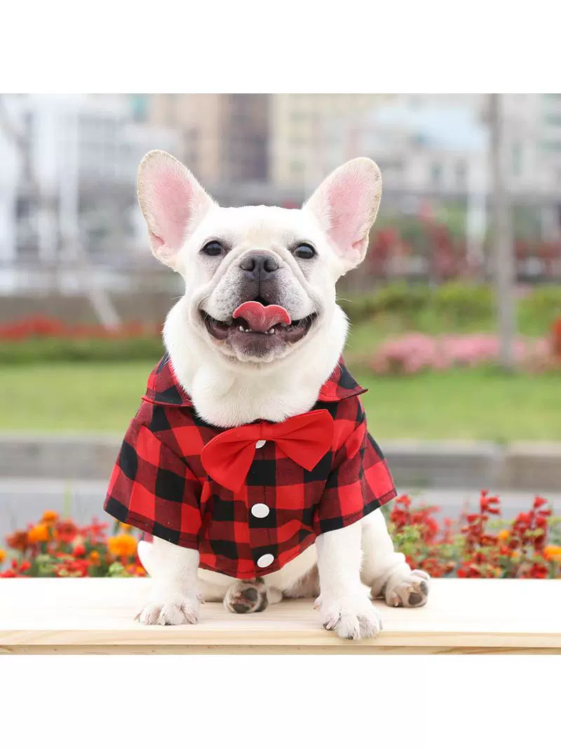 Dog Gingham Shirt Suit Wedding Dress Jarre Aero Bull Pug Small, Medium and Large Dogs Pet Clothes Cat Supplies - Image 3
