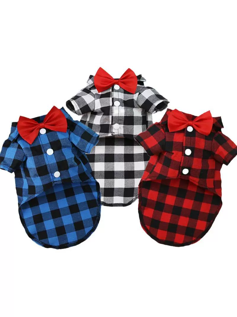 Dog Gingham Shirt Suit Wedding Dress Jarre Aero Bull Pug Small, Medium and Large Dogs Pet Clothes Cat Supplies - Image 5