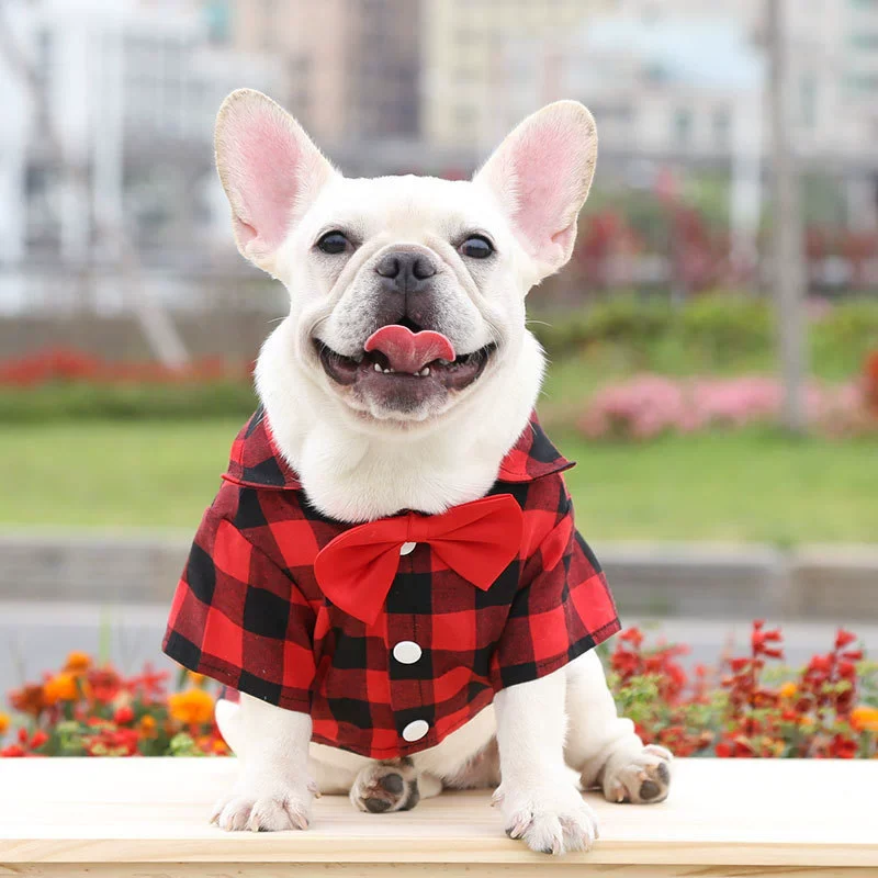 Dog Gingham Shirt Suit Wedding Dress Jarre Aero Bull Pug Small, Medium and Large Dogs Pet Clothes Cat Supplies - Image 7