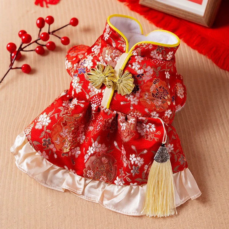 Dog New Year Princess Dress Autumn and Winter Teddy Bichon Pomeranian Small Dog Cat Pet Clothes Winter - Image 12