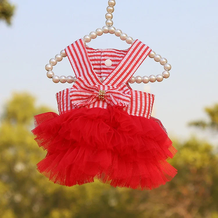 Dog Summer Dress Cat Lace Skirt Pet Clothing Chihuahua Stripe Skirt Puppy Cat Princess Apparel Cute Puppy Clothe Dog Accessories - Image 4