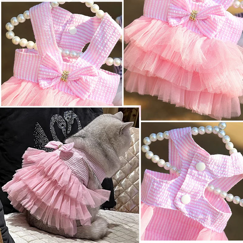 Dog Summer Dress Cat Lace Skirt Pet Clothing Chihuahua Stripe Skirt Puppy Cat Princess Apparel Cute Puppy Clothe Dog Accessories - Image 7