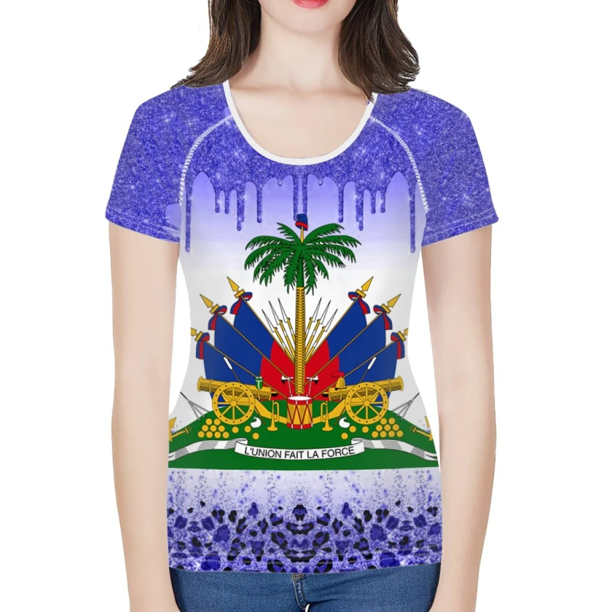 doginthehole Women Fashion Culture Tops Red and Blue Haiti Flag Print Running T-shirt Female Summer Casual Breathable Clothing - Image 11