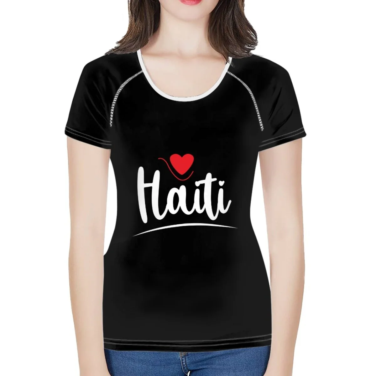 doginthehole Women Fashion Culture Tops Red and Blue Haiti Flag Print Running T-shirt Female Summer Casual Breathable Clothing - Image 13