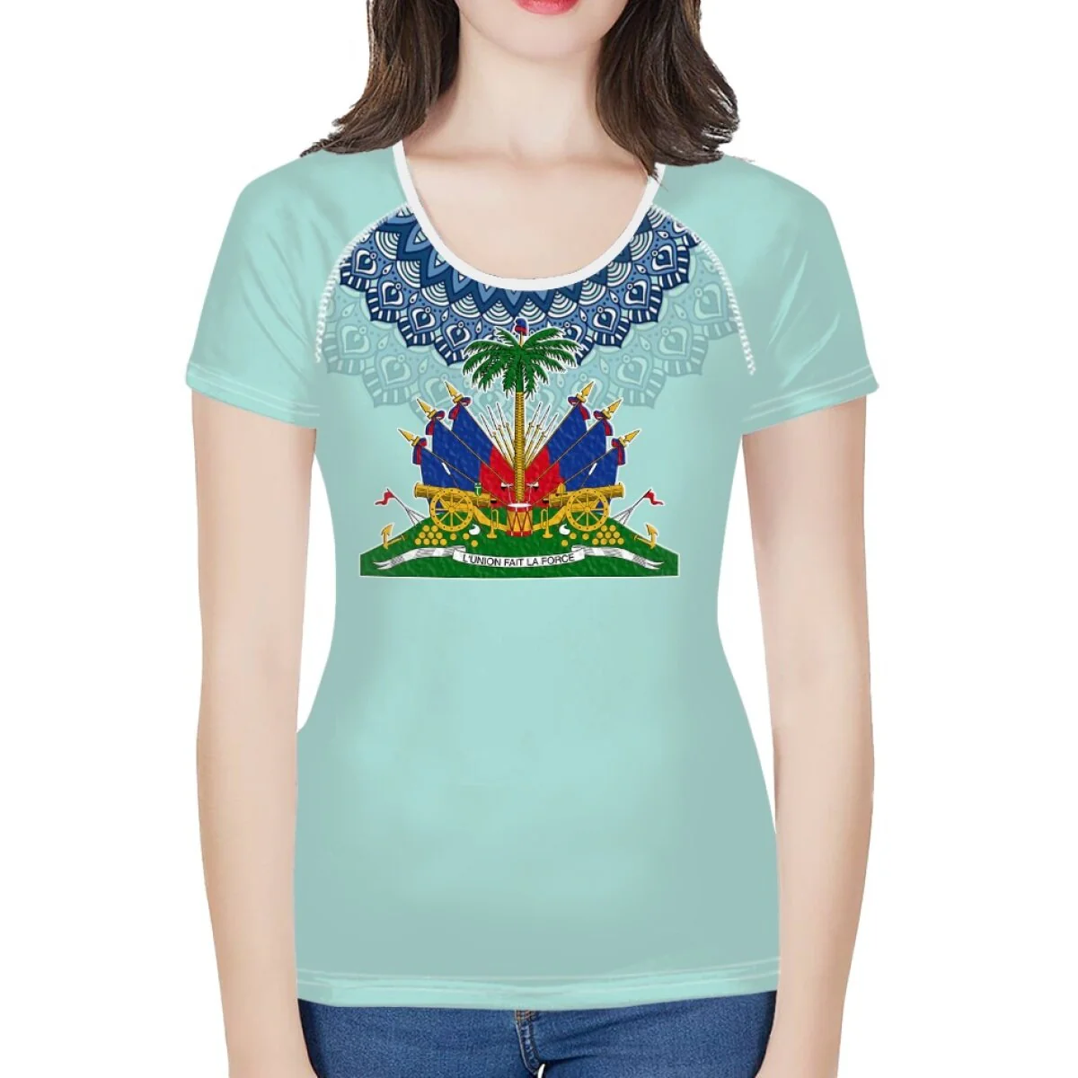 doginthehole Women Fashion Culture Tops Red and Blue Haiti Flag Print Running T-shirt Female Summer Casual Breathable Clothing - Image 16