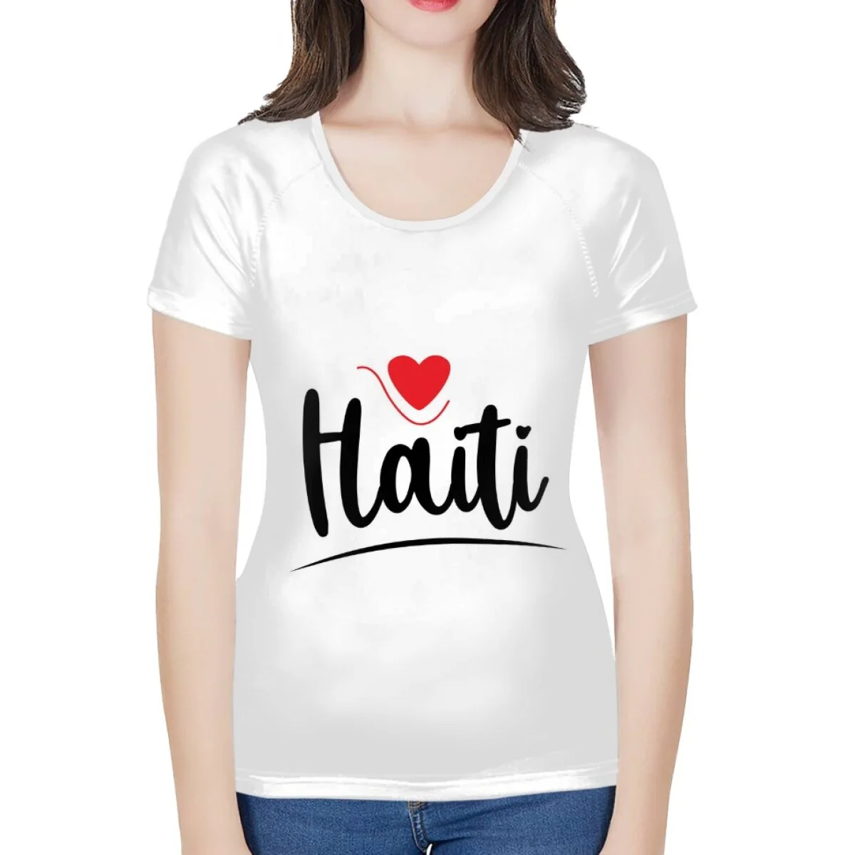 doginthehole Women Fashion Culture Tops Red and Blue Haiti Flag Print Running T-shirt Female Summer Casual Breathable Clothing - Image 2