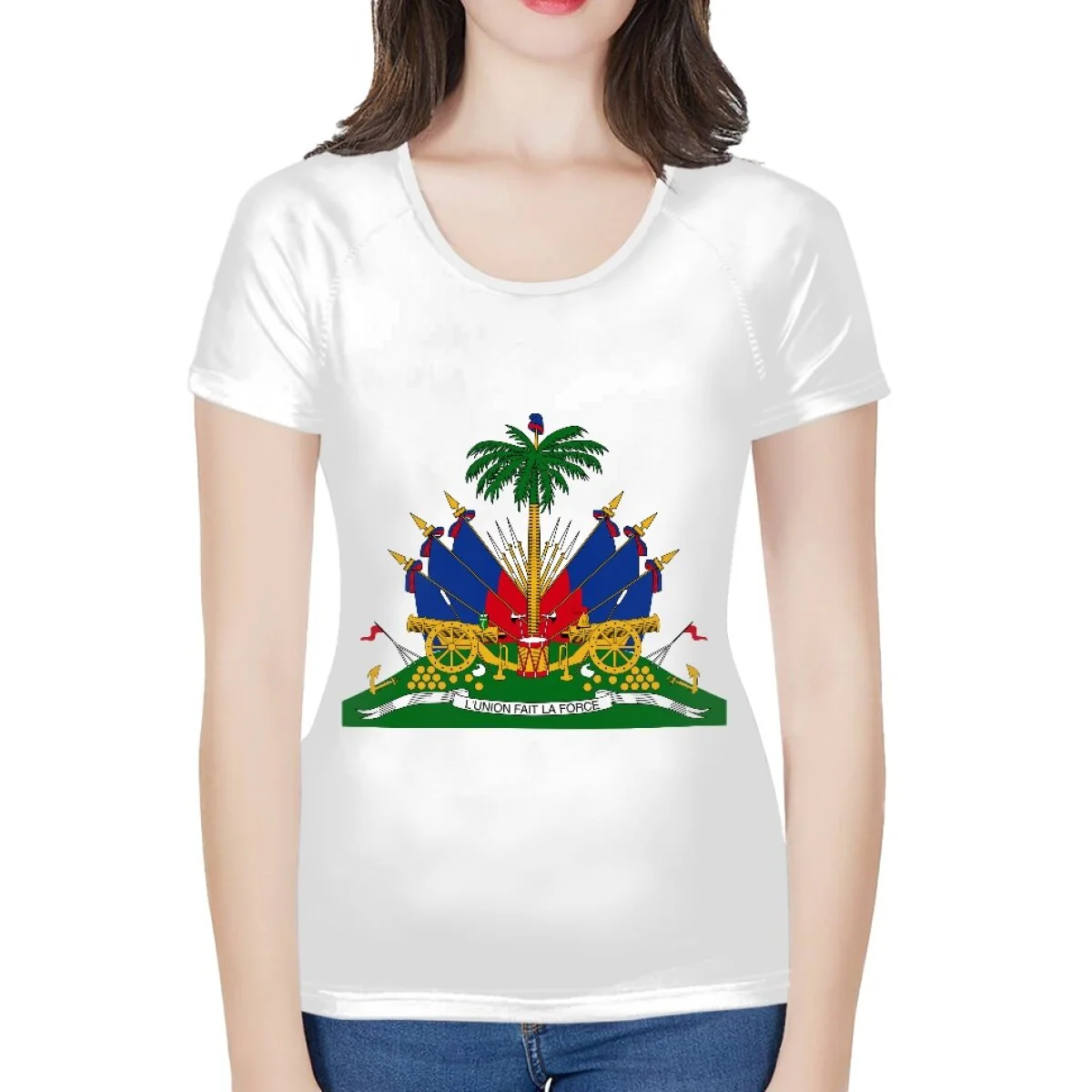 doginthehole Women Fashion Culture Tops Red and Blue Haiti Flag Print Running T-shirt Female Summer Casual Breathable Clothing - Image 21