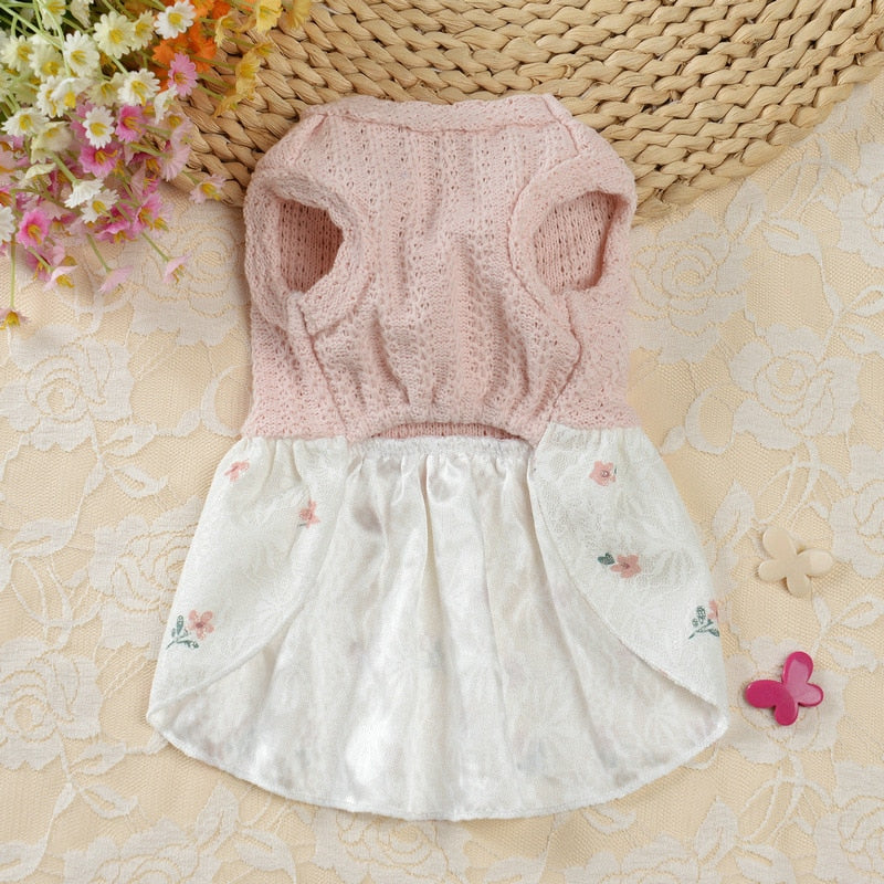 Dogs Clothing Dog Sweater Dress Dog Princess Dress Pet Small Costume Bow Cute Summer Floral Crew Neck Dress Pet Supplies - Image 14