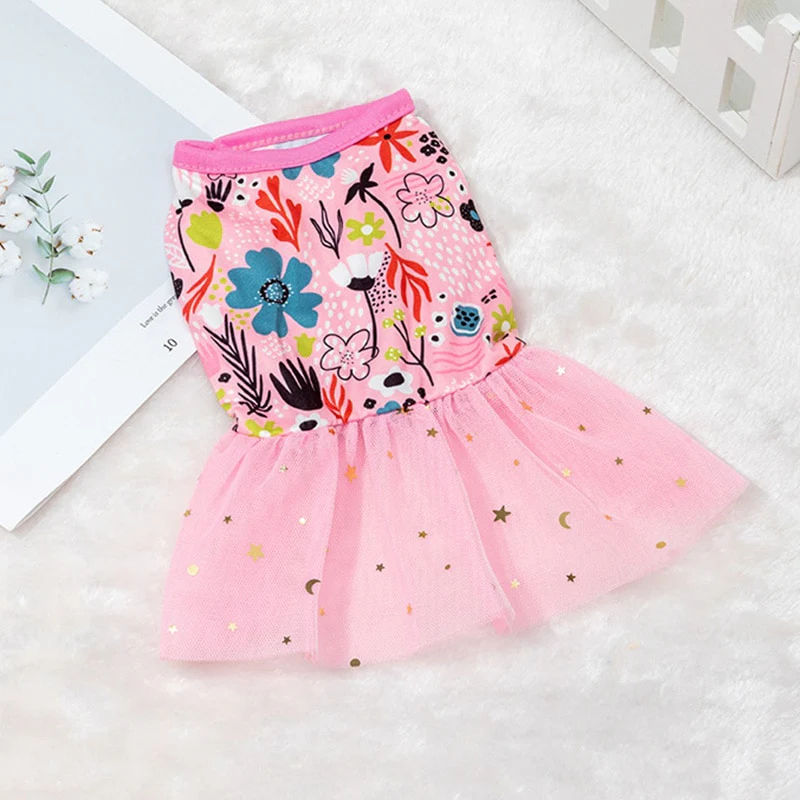 Dogs Clothing Dog Sweater Dress Dog Princess Dress Pet Small Costume Bow Cute Summer Floral Crew Neck Dress Pet Supplies - Image 4
