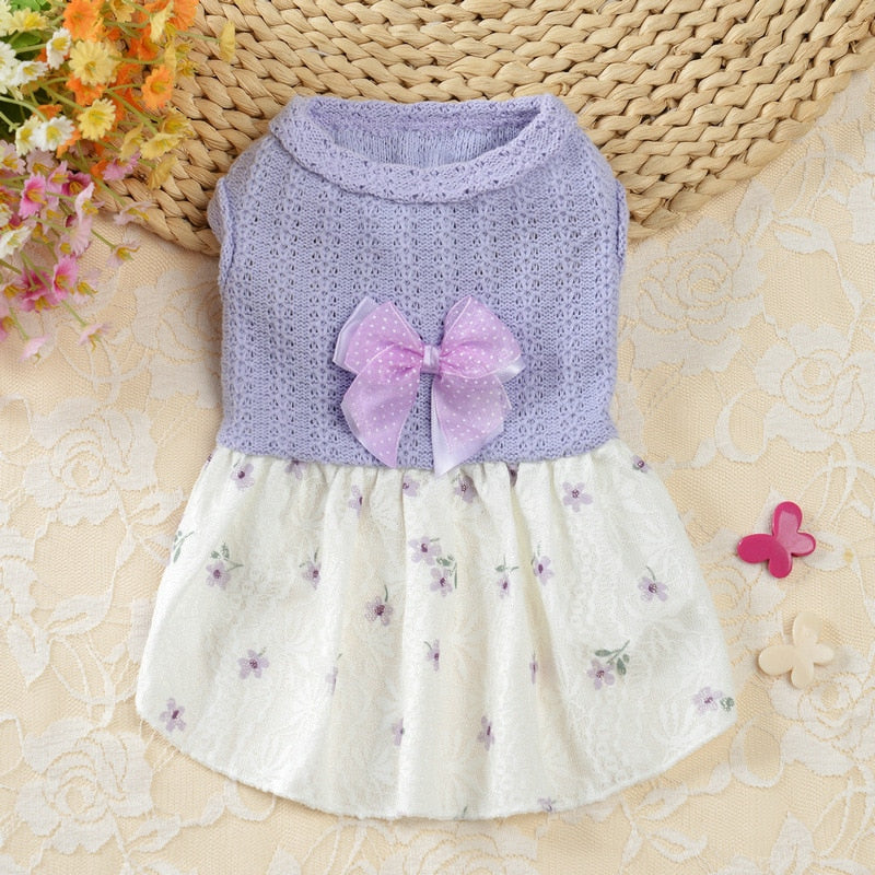 Dogs Clothing Dog Sweater Dress Dog Princess Dress Pet Small Costume Bow Cute Summer Floral Crew Neck Dress Pet Supplies - Image 9