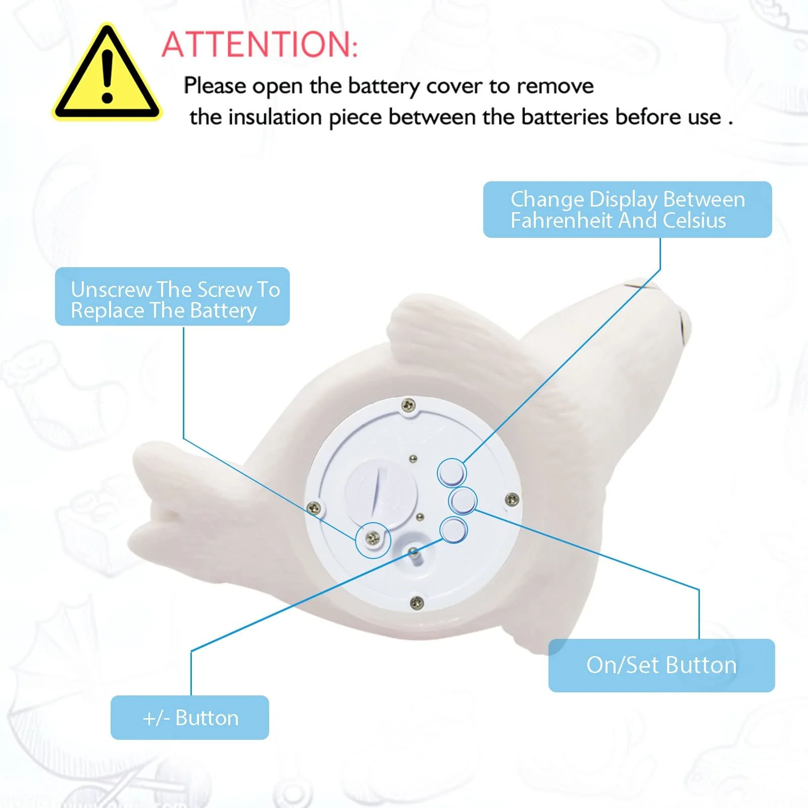 Doli Yearning Upgrade Baby Bath Thermometer Room Temperature| Water Thermometer|Kids' Bathroom Safety Products| Baby Bath(Seal Shape)℃/℉, LCD - Image 4