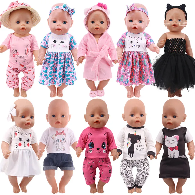 Doll Baby Clothes Kittys Kitten Cat Cartoon Dress Shoes Fit 18 Inch American&43cm Reborn New Born Baby Doll OG Girl`s Toy Doll - Image 30