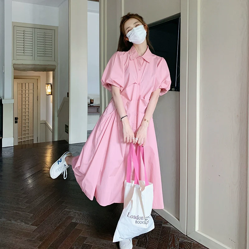 Dopamine Wear Pink Shirt Dress Women's Summer 2024 New Arrival Early Autumn Loose Slim Looking Elegant French Dress - Image 6
