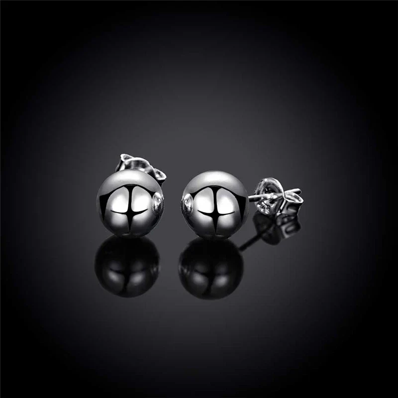 DOTEFFIL 925 Sterling Silver 8/10/12mm Round Smooth Solid Bead Ball Stud Earrings For Women Wedding Engagement Party Jewelry - Image 4