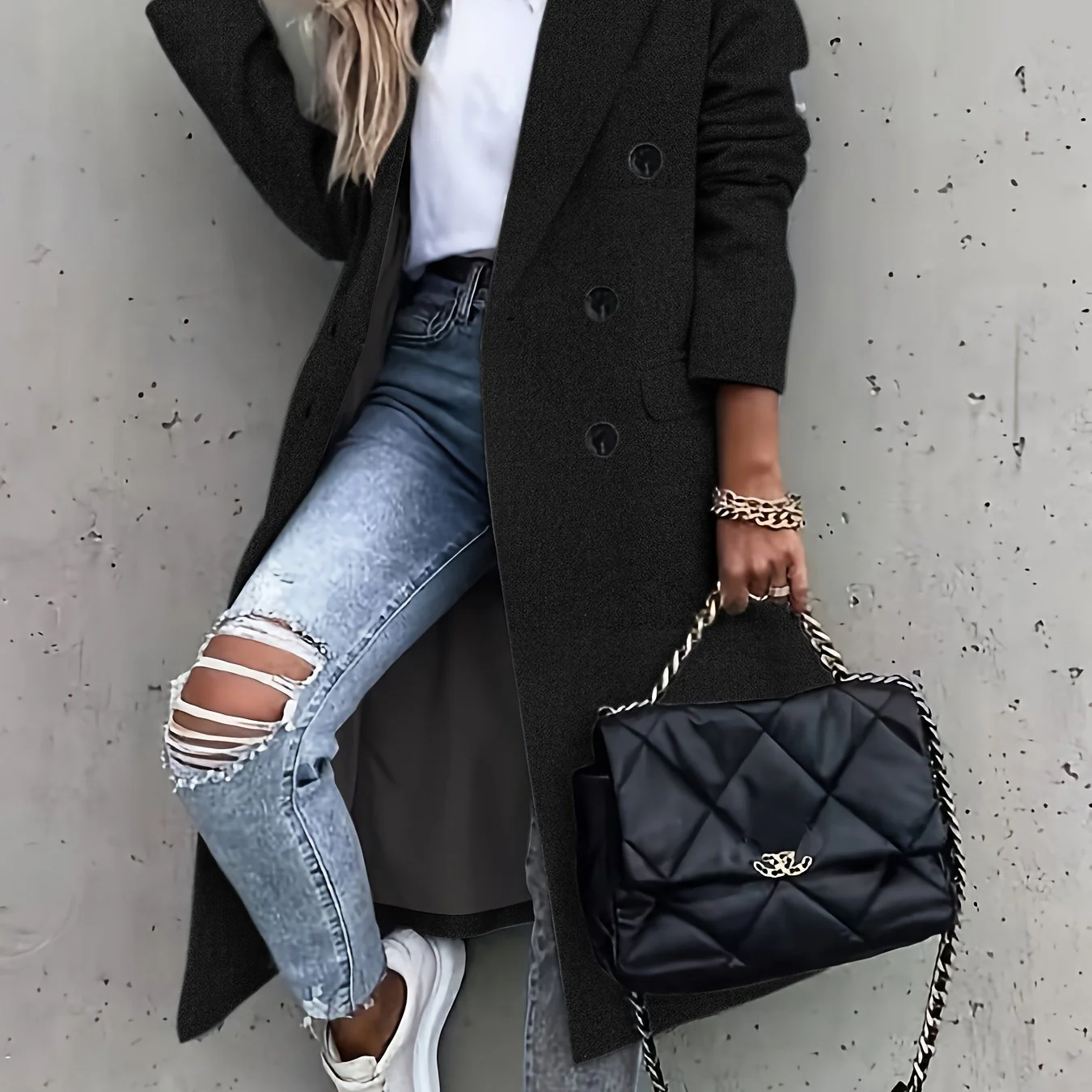 Double Breasted Simple Trench Coat, Casual Long Sleeve Outerwear, Women's Clothing - Image 12
