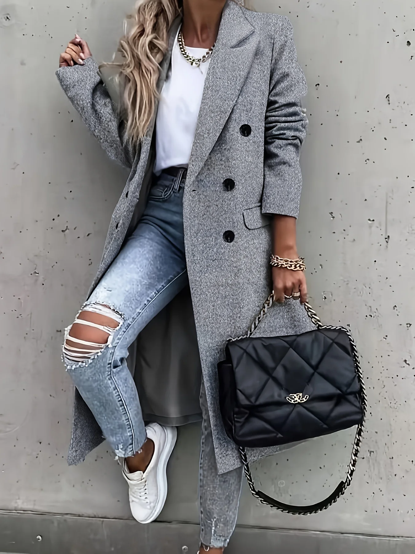 Double Breasted Simple Trench Coat, Casual Long Sleeve Outerwear, Women's Clothing - Image 2