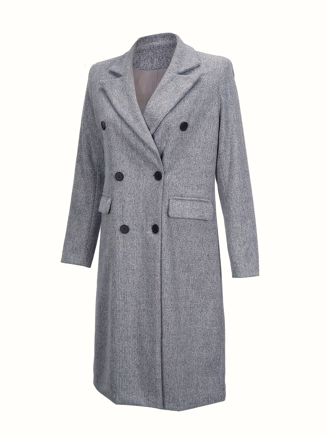 Double Breasted Simple Trench Coat, Casual Long Sleeve Outerwear, Women's Clothing - Image 8