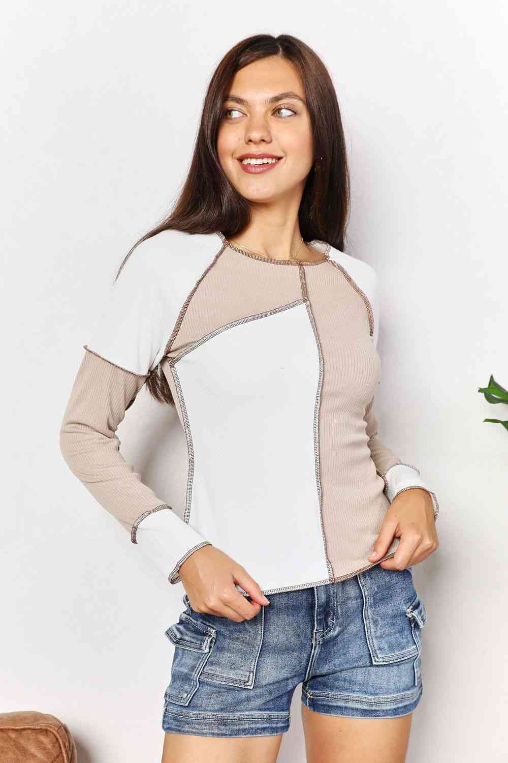 Double Take Color Block Exposed Seam Top - Image 3