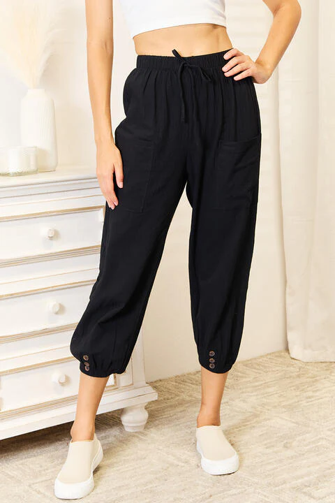 Double Take Decorative Button Cropped Pants - Image 5