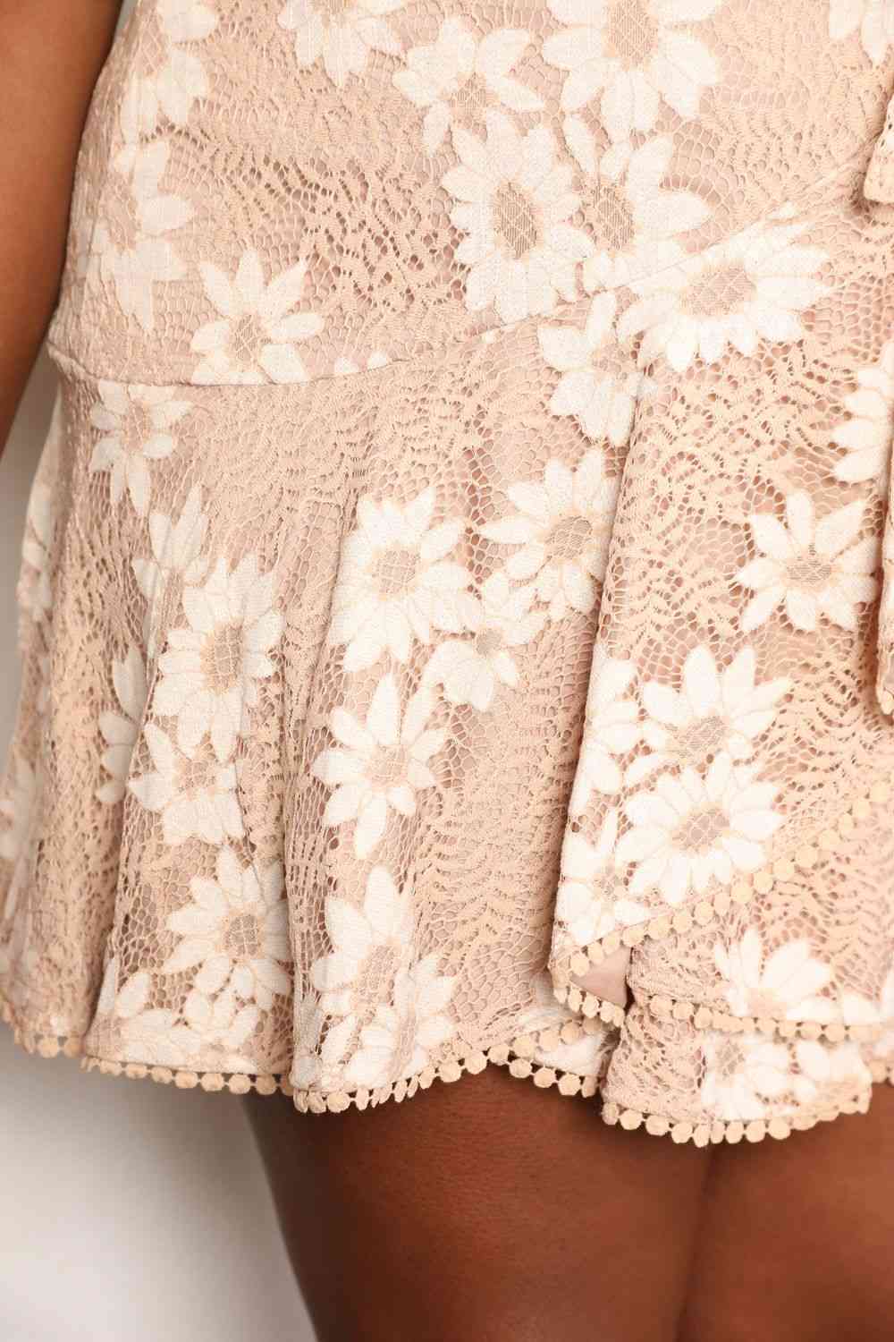 Double Take Floral Lace Pompom Detail Tie-Waist Flutter Sleeve Dress - Image 11