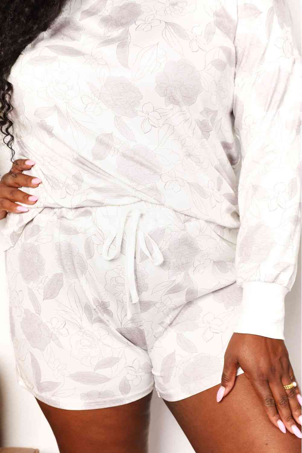 Double Take Floral Long Sleeve Top and Shorts Loungewear Set - Image 7