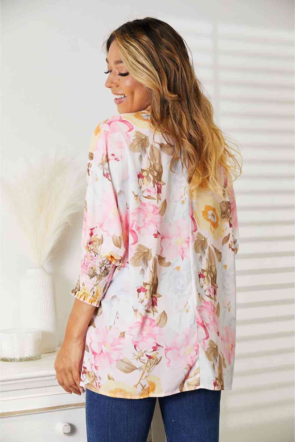 Double Take Floral Round Neck Three-Quarter Sleeve Top - Image 2