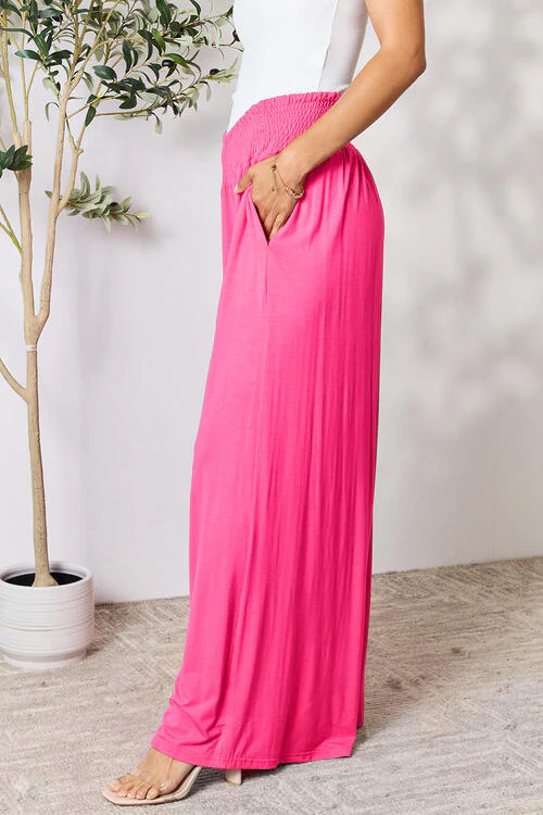 Double Take Full Size Smocked Wide Waistband Wide Leg Pants - Image 4