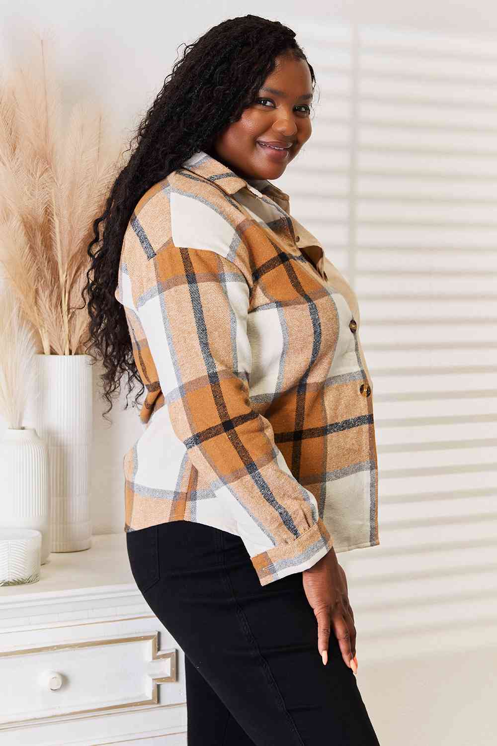 Double Take Plaid Print Dropped Shoulder Shirt - Image 3