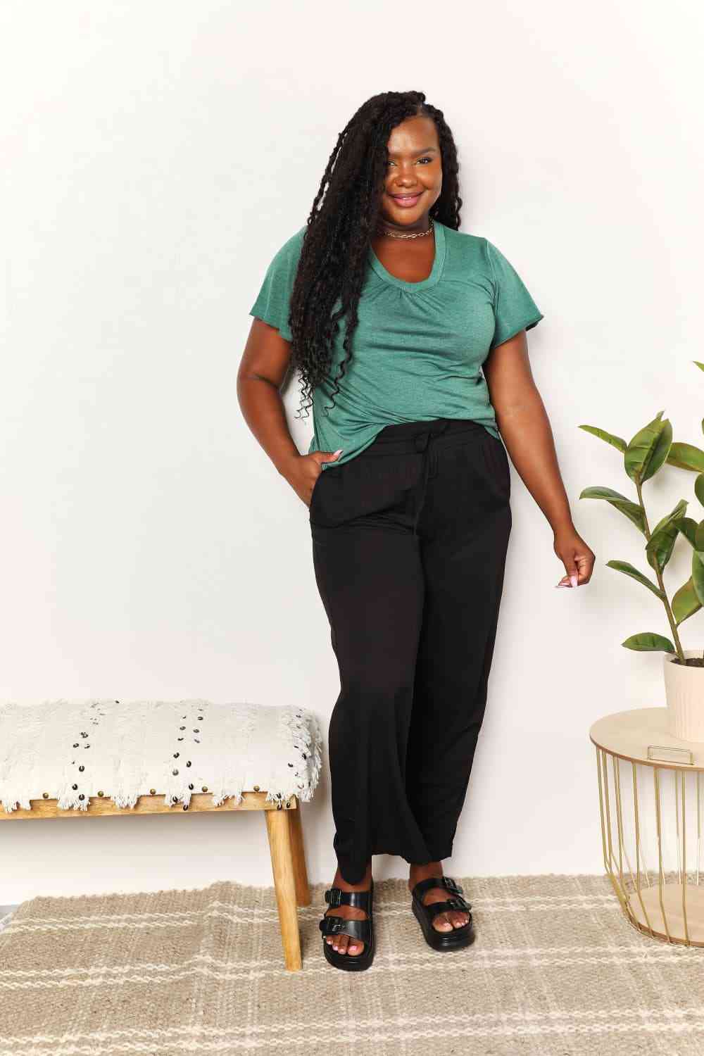 Double Take Ruched V-Neck Short Sleeve T-Shirt - Image 16
