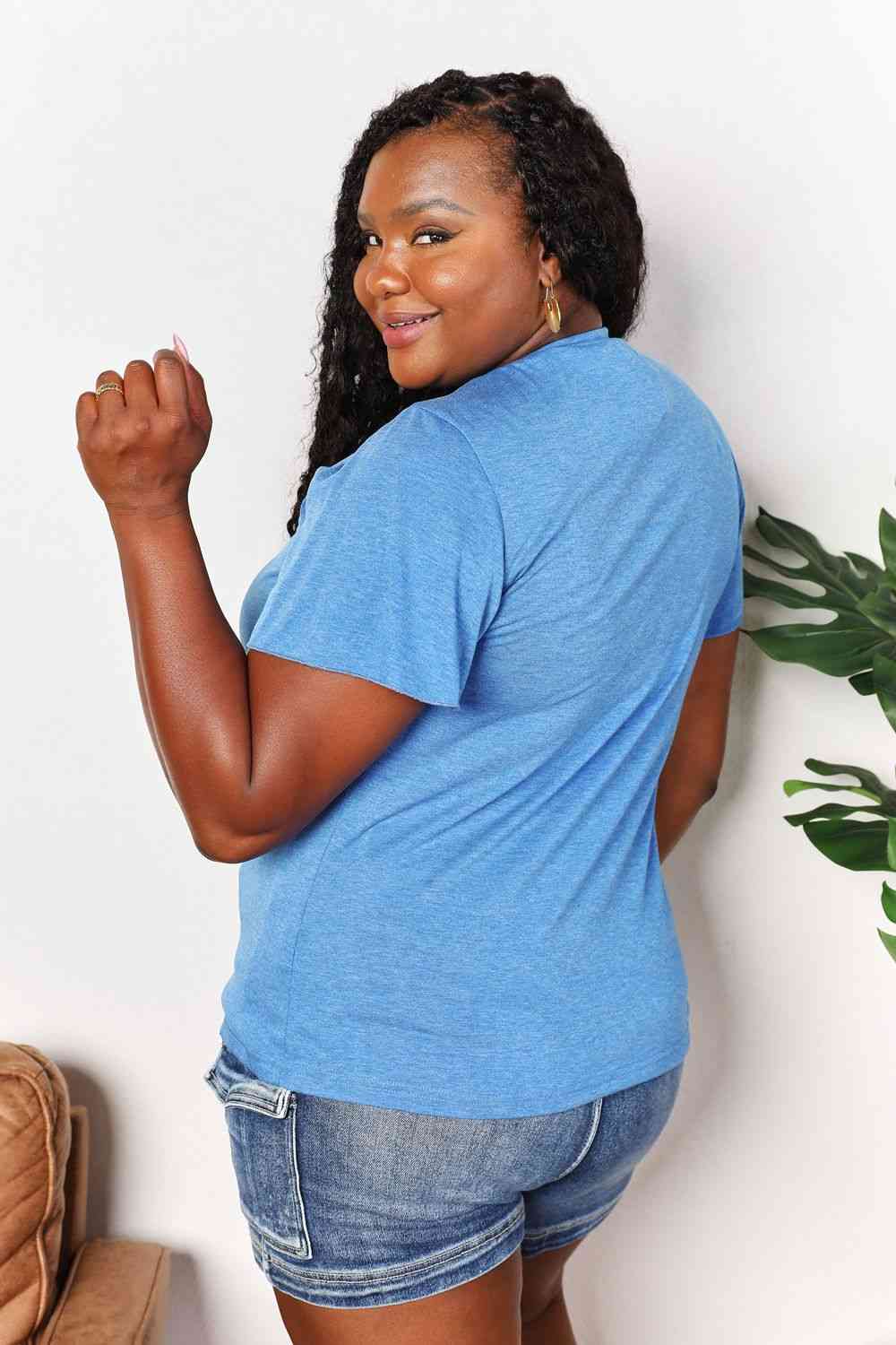 Double Take Ruched V-Neck Short Sleeve T-Shirt - Image 2