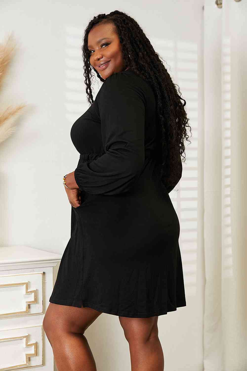 Double Take Scoop Neck Empire Waist Long Sleeve Magic Dress - Image 8