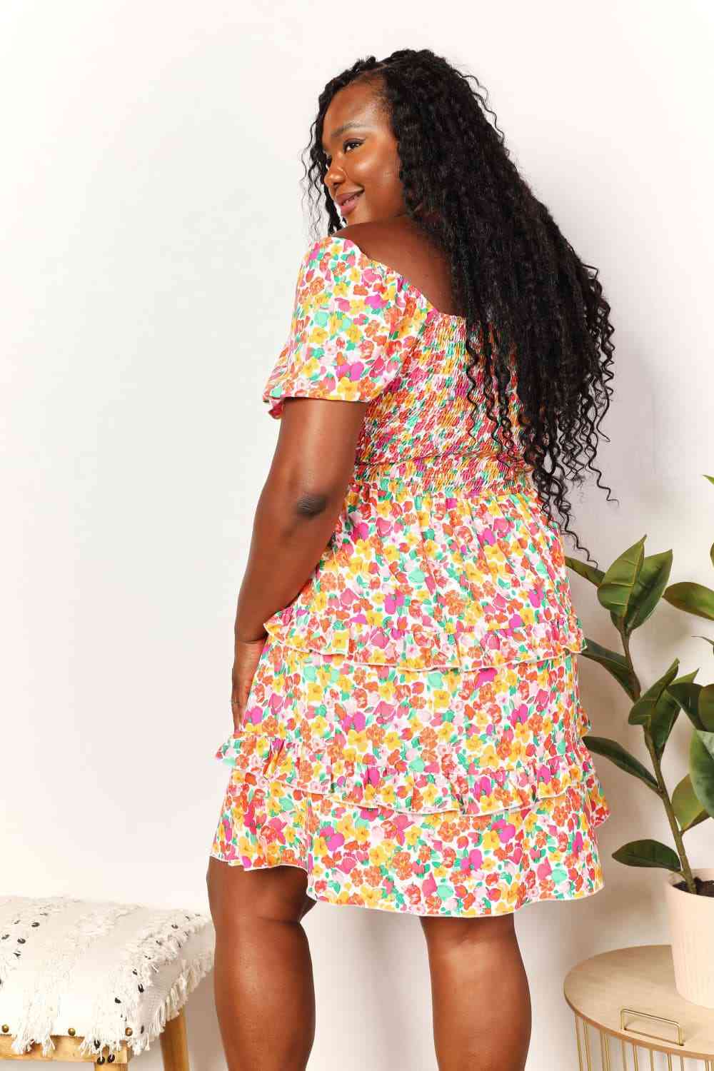 Double Take Smocked Sweetheart Neck Flounce Sleeve Mini Dress - Image 11