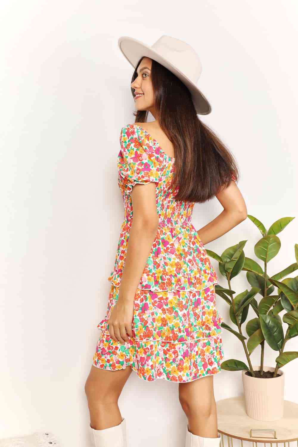 Double Take Smocked Sweetheart Neck Flounce Sleeve Mini Dress - Image 2