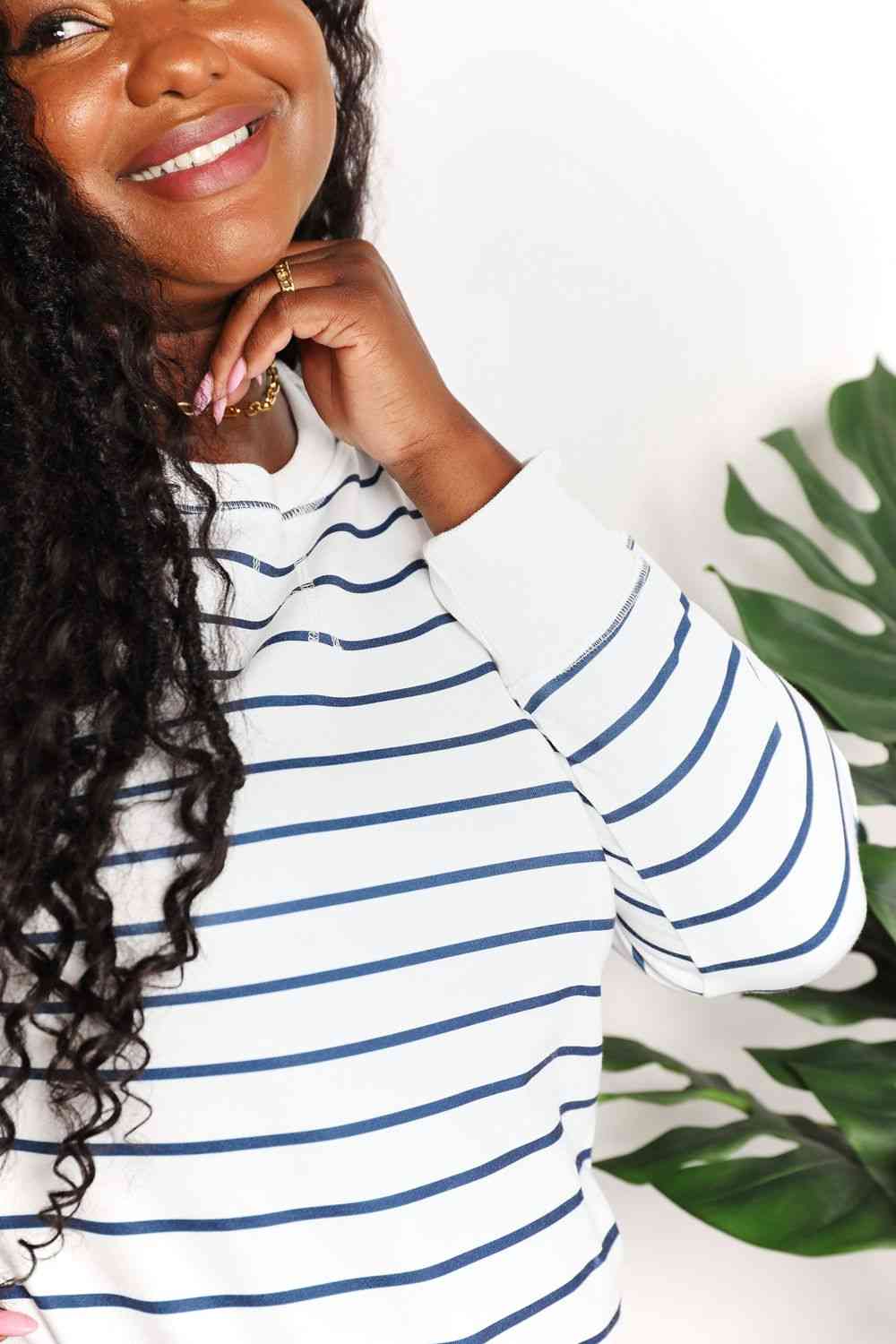 Double Take Striped Long Sleeve Round Neck Top - Image 11