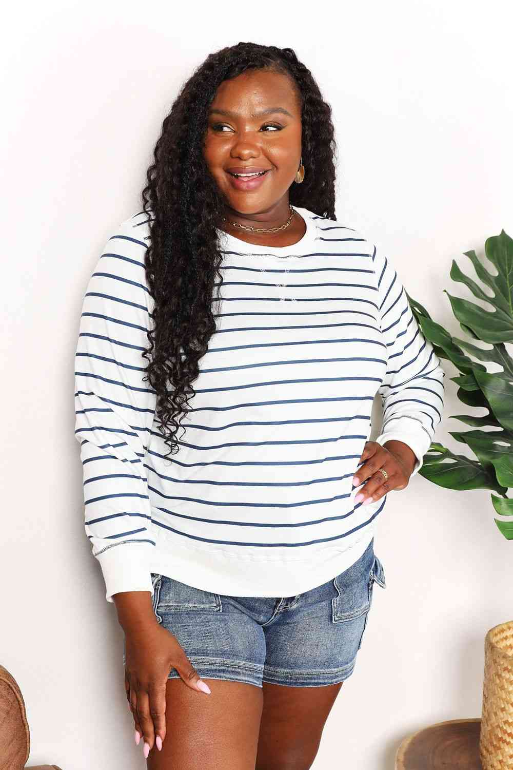 Double Take Striped Long Sleeve Round Neck Top - Image 7