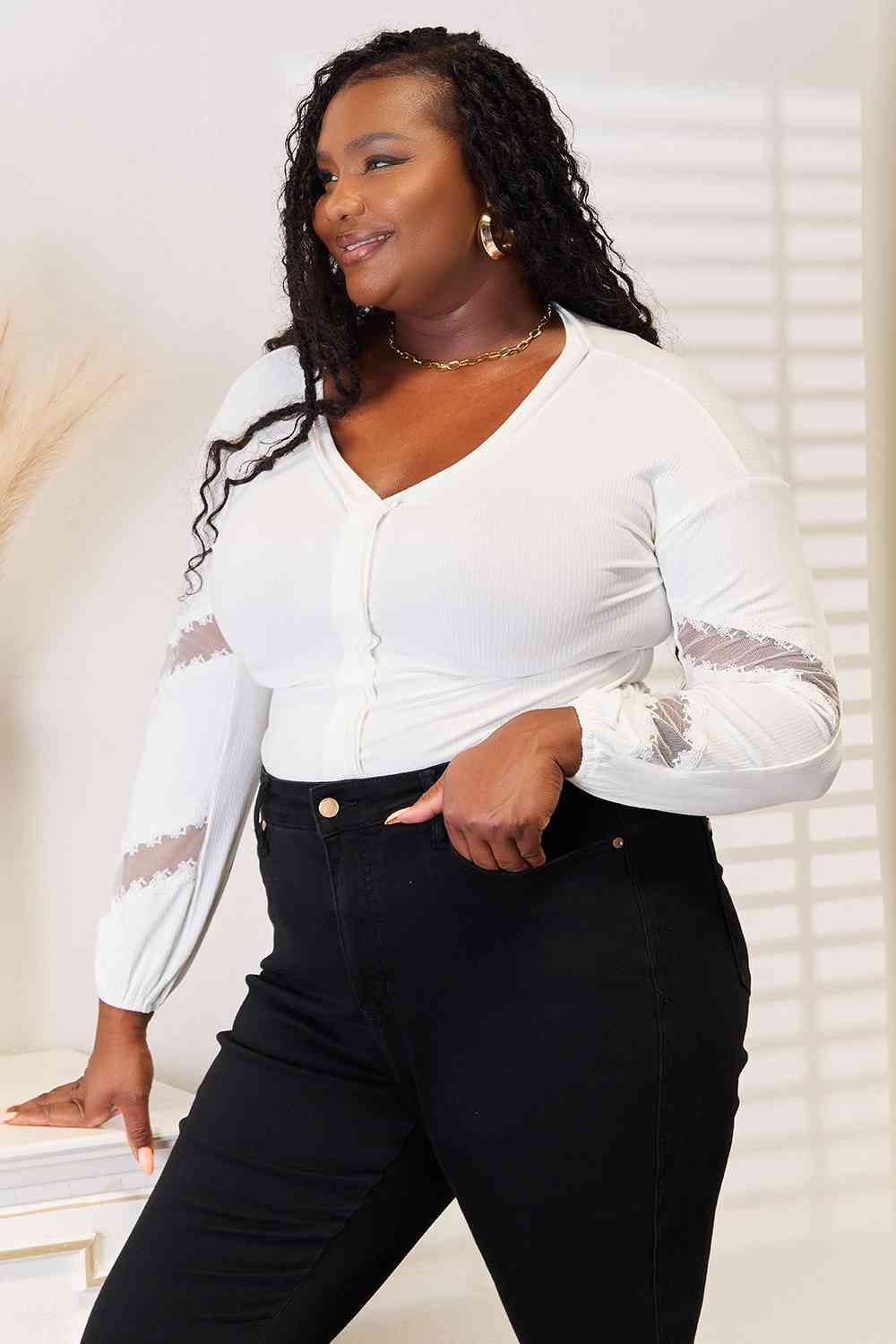 Double Take V-Neck Dropped Shoulder Blouse - Image 3