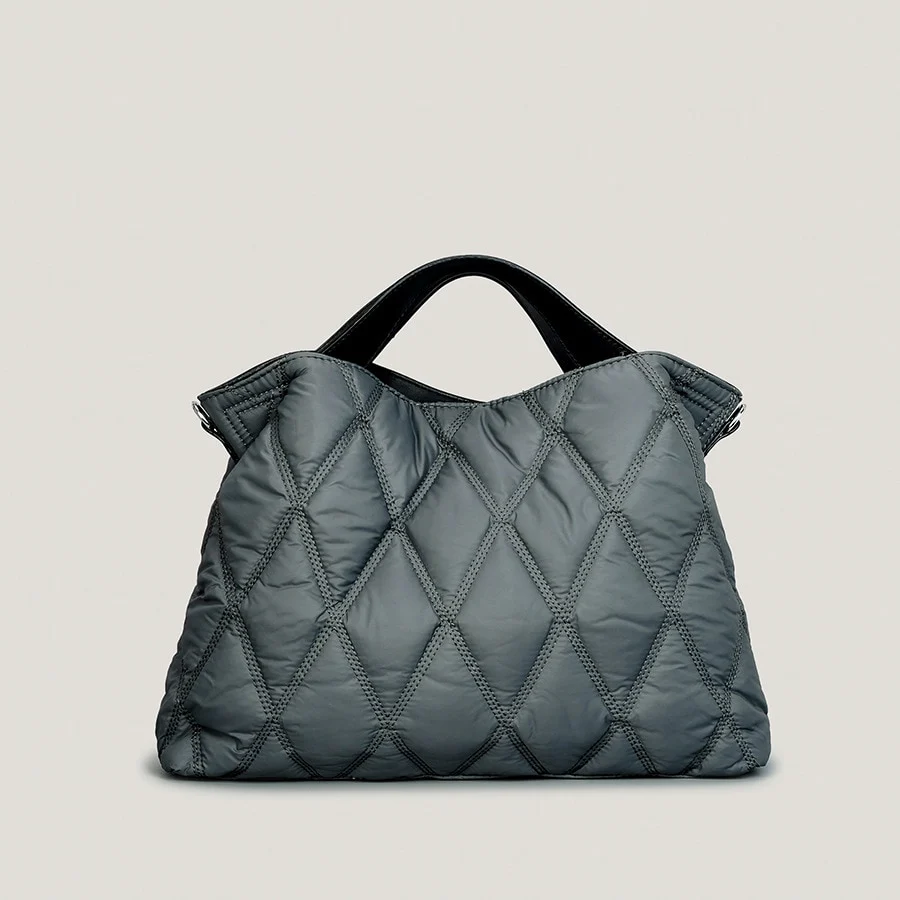 Down Nylon Padded Big Tote Bags Women's Rhombus Lattice Large-capacity Handbags Solid Shoulder Crossbody Bag Ladies Winter Bags - Image 2