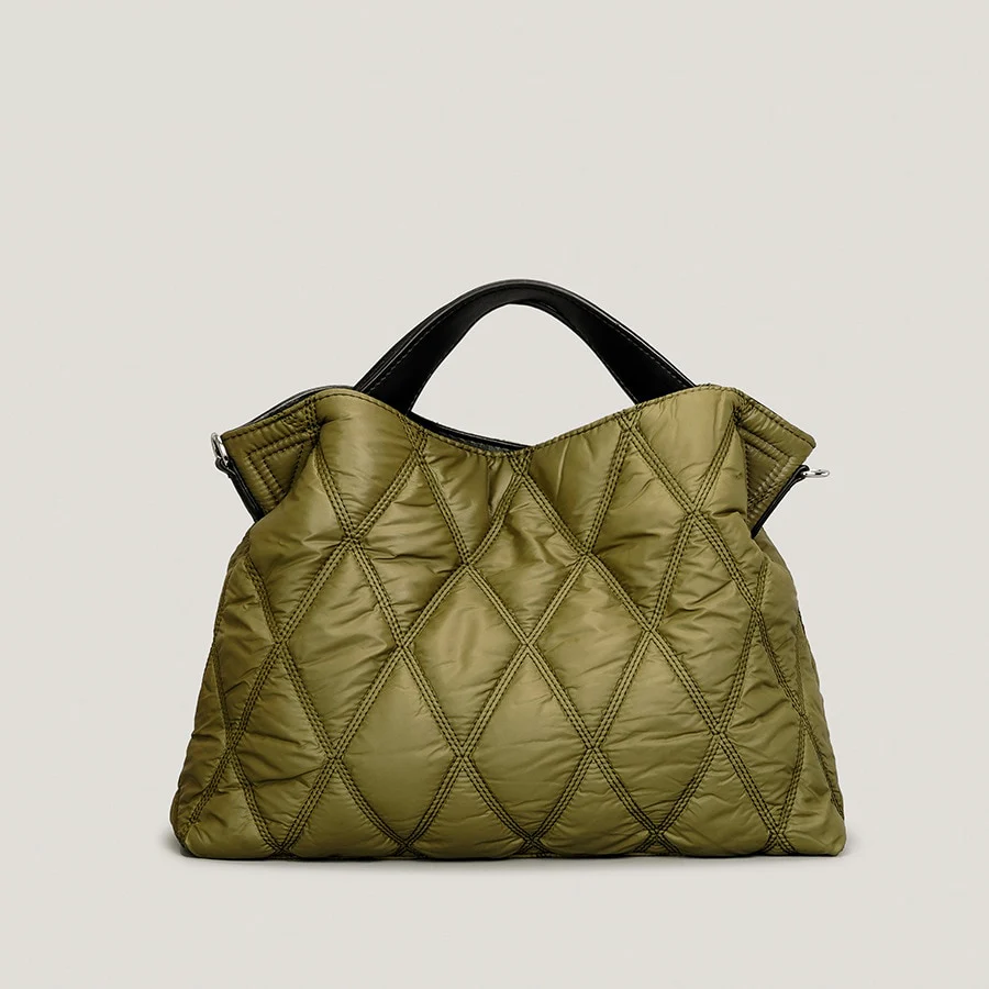 Down Nylon Padded Big Tote Bags Women's Rhombus Lattice Large-capacity Handbags Solid Shoulder Crossbody Bag Ladies Winter Bags - Image 6
